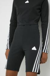 adidas pantaloni scurti femei, culoarea negru, cu imprimeu, high waist PPYX-SZD05K_99X