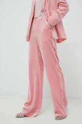 Custommade pantaloni de matase Pamela femei, culoarea roz, lat, high waist PPYX-SPD04E_39X