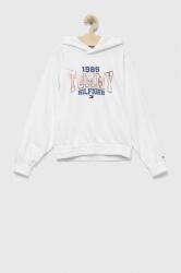 Tommy Hilfiger bluza copii culoarea alb, cu glugă, cu imprimeu 9BYX-BLG012_00X