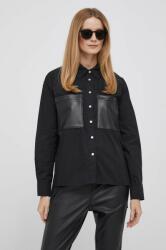 DKNY camasa din bumbac femei, culoarea negru, cu guler clasic, relaxed 9BYX-KDD0DY_99X