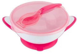  BabyOno tapadós fedeles tányér kanállal - rózsaszín - babyshopkaposvar