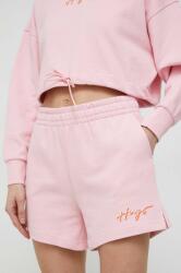 Hugo pantaloni scurti din bumbac culoarea roz, cu imprimeu, high waist PPYX-SZD0EU_03X