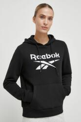 Reebok bluza femei, culoarea negru, cu glugă, cu imprimeu 9BYX-BLD0YA_99X