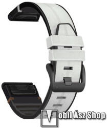  Okosóra szíj - FEHÉR - valódi bőr / szilikon - 97mm + 127mm hosszú, 135-235mm-es átmérőjű csuklóméretig, 22mm-es QUICKFIT - Garmin Fenix 6 / Fenix 5 / Fenix 5 Plus / Forerunner 935 / Forerunner 945 / 