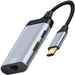 Rocketek 3 in 1 USB-C 3.0 HUB dokkoló adapter - USB-C RJ45-LAN 65W HUB Dokkoló Állomás (RT-YX-GBL3P4031)
