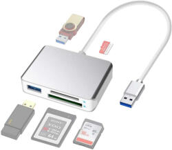Rocketek 5 in 1 USB 3.1 XQD, SD, MicroSD, TF kártyaolvasó 2x USB 3.0 HUB dokkoló adapter (RT-CR313)