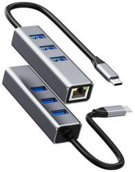 Rocketek 3 in 1 3xUSB 3.0 & 1000Mbps Ethernet Lan dokkoló - USB-C & Ethernet HUB Állomás (RT-R807C)