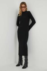 Benetton gyapjú ruha fekete, midi, egyenes - fekete S