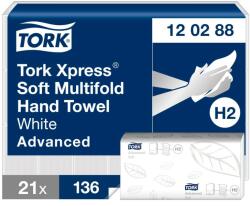 Tork Xpress Soft Multifold hajtogatott kéztörlő H2 Advanced fehér, 2 rétegű, 21x34 cm SCA120288
