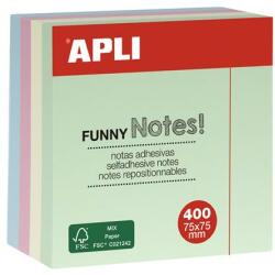 APLI Öntapadó jegyzettömb, 75x75 mm, 400 lap, APLI "Funny", pasztell (LNP10972) - officesprint