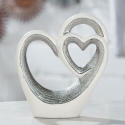  Fehér és ezüst színű kerámia szobor szív a szívben 15cm
