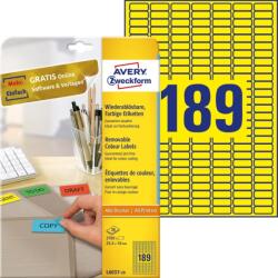Avery Etikett címke, 25, 4 x10mm, univerzális visszaszedhető, 189 címke/ív, 20 ív/doboz, Avery sárga (L6037-20) - irodaitermekek