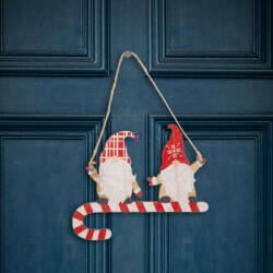 Family Collection Karácsonyi Ajtódísz Manók cukorbottal, fa piros, fehér 15 cm (58546A)