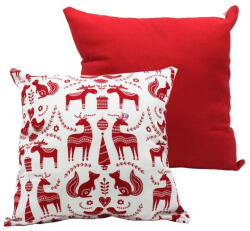 D&D Karácsonyi Párnahuzat szarvasokkal textil 40x40cm piros, fehér (8595556485552)