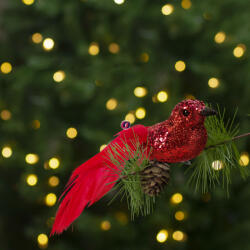 Family Collection Karácsonyi dísz csipeszes glitteres madár piros 2 db / csomag (58643A)