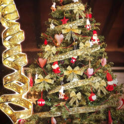 Family Collection Karácsonyi szalag led világítással, arany 2m, elemes (58933B)