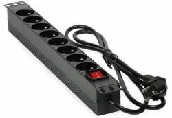 MHpower Elosztó panel PDU-FR4K8 19" 8x230V, 16A, 4000W, fekete, kábel 1, 8m, alumínium