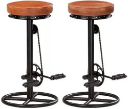 Luxury Design Scaune pentru bar piele naturala cu suporturi pentru picioare in forma de pedale de bicicleta, Maro (v-286967)