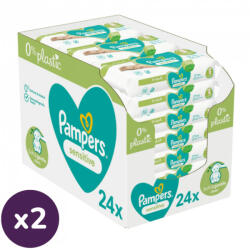 Pampers INGYENES SZÁLLÍTÁS - Pampers Sensitive műanyagmentes nedves törlőkendő (2x24x52 db)