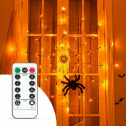 Pókháló fényfüggöny pókkal - melegfehér 60 db LED - USB-s (58150) (58150)