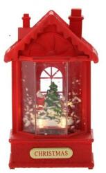 Christmas feliratú világító zenélő, havazó kisház benne mikulással (IMO-C-SOL3850)