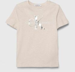 Calvin Klein tricou de bumbac pentru copii culoarea bej, cu imprimeu PPYH-TSB00I_08X