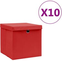 vidaXL Cutii de depozitare cu capac, 10 buc. , roșu, 28x28x28 cm (325222)