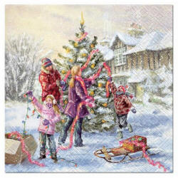 Paw Decor Collection Karácsonyi szalvéta - karácsonyfát díszítő család (VR-SDL231000)