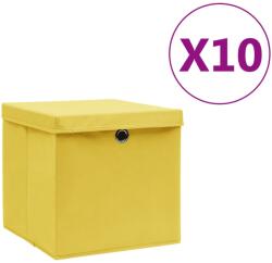 vidaXL Cutii de depozitare cu capac, 10 buc. , galben, 28x28x28 cm (325226)
