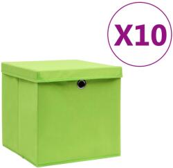 vidaXL Cutii de depozitare cu capac, 10 buc. , verde, 28x28x28 cm (325230)