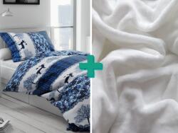 2x lenjerie de pat din microplus CHRISTMAS RENEER albastru + cearsaf din microplus SOFT 180x200 cm alb Lenjerie de pat