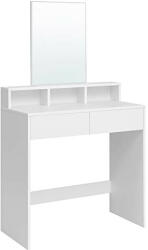 VASAGLE Fésülködőasztal, sminkasztal tükörrel fiókokkal, fehér 80x40x140cm (RDT113W01)