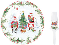 Easy Life Nuova R2S Joyful Santa porcelán tortatál lapáttal, 32cm, díszdobozban