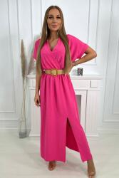 FiatalDivat Hosszú ruha dekoratív övvel és hasított modell 6012F rózsaszín (HK24058)