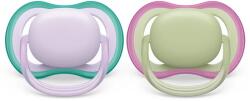 Philips Залъгалки Philips Avent - Ultra Air, Неутрални лилаво и зелено с кутия за стерилизиране, 0-6 m, 2 броя (00A.0524.004)