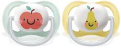 Philips Залъгалки Philips Avent - Ultra Air Happy, с декорация Ябълка и круша с кутия за стерилизиране, 0-6 m, 2 броя (00A.0519.001)