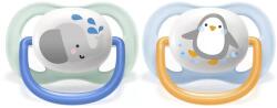 Philips Залъгалки Philips Avent - Ultra Air, с декорация Слон и пингвин с кутия за стерилизиране, 0-6 m, 2 броя (00A.0518.005)