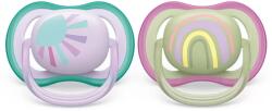 Philips Залъгалки Philips Avent - Ultra Air, лилави с декорация Слънце и дъга, с кутия за стерилизиране, 0-6 m, 2 броя (00A.0524.008)