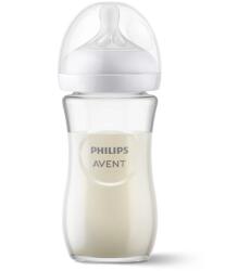 Philips Стъклено шише за хранене Philips Avent - Natural Response, 240 ml, с биберон поток 3, 1м+ (00A.0578.001)