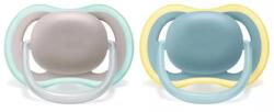 Philips Залъгалки Philips Avent - Ultra Air, Сив и син цвят с кутия за стерилизиране, 18m+, 2 броя (00A.0519.004)