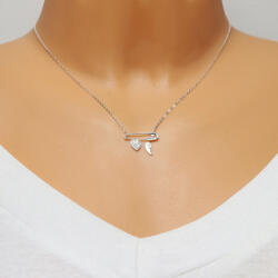 Ekszer Eshop 925 Ezüst nyaklánc - biztosítótű medállal, cirkóniás szívvel, angyalszárnnyal