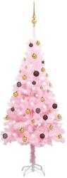 vidaXL Brad de Crăciun artificial cu LED-uri/globuri roz 150 cm PVC (3077498) - comfy