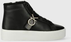Calvin Klein bőr sneaker FLATFORM CUPSOLE HIGHTOP W/HW WL fekete, női, HW0HW01667 - fekete Női 37
