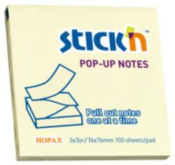  Notes autoadeziv 76 x 76 mm, cu dispenser, 100 file, Stick"n Pop-up - galben pastel (HO-21368)