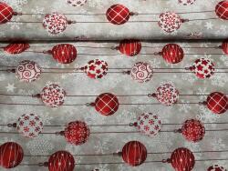 LONETA Lakástextil karácsonyi piros gömbdíszekkel 140 cm széles