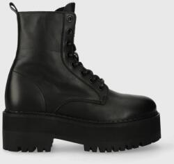 Tommy Jeans bőr bakancs TJW BOOT ZIP UP fekete, női, lapos talpú, EN0EN02305 - fekete Női 41