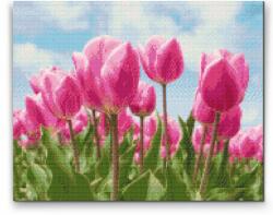 Gyémántszemes festmény - Rózsaszín tulipánok Méret: 40x50cm, Keretezés: Fatáblával, Gyémántok: Négyzet alakú
