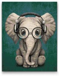 Gyémántszemes festmény - Szemüveges elefánt Méret: 40x50cm, Keretezés: Fatáblával, Gyémántok: Kerek