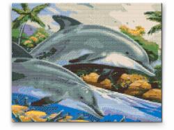 Gyémántszemes festmény - Delfinek Méret: 30x40cm, Keretezés: Keret nélkül (csak a vászon), Gyémántok: Négyzet alakú