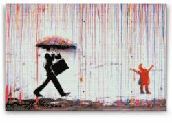 Gyémántszemes festmény - Banksy - Színpompás eső Méret: 40x60cm, Keretezés: Fatáblával, Gyémántok: Kerek